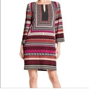 Laundry By Shelli Segal Red and Black 3/4 Sleeve Scoop Neck Dress